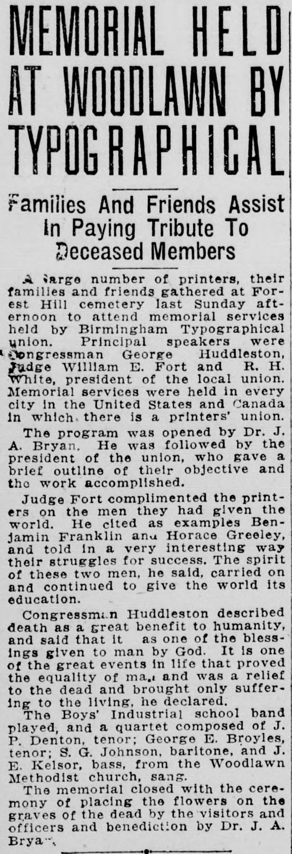 Memorial Held At Woodlawn by Typographical